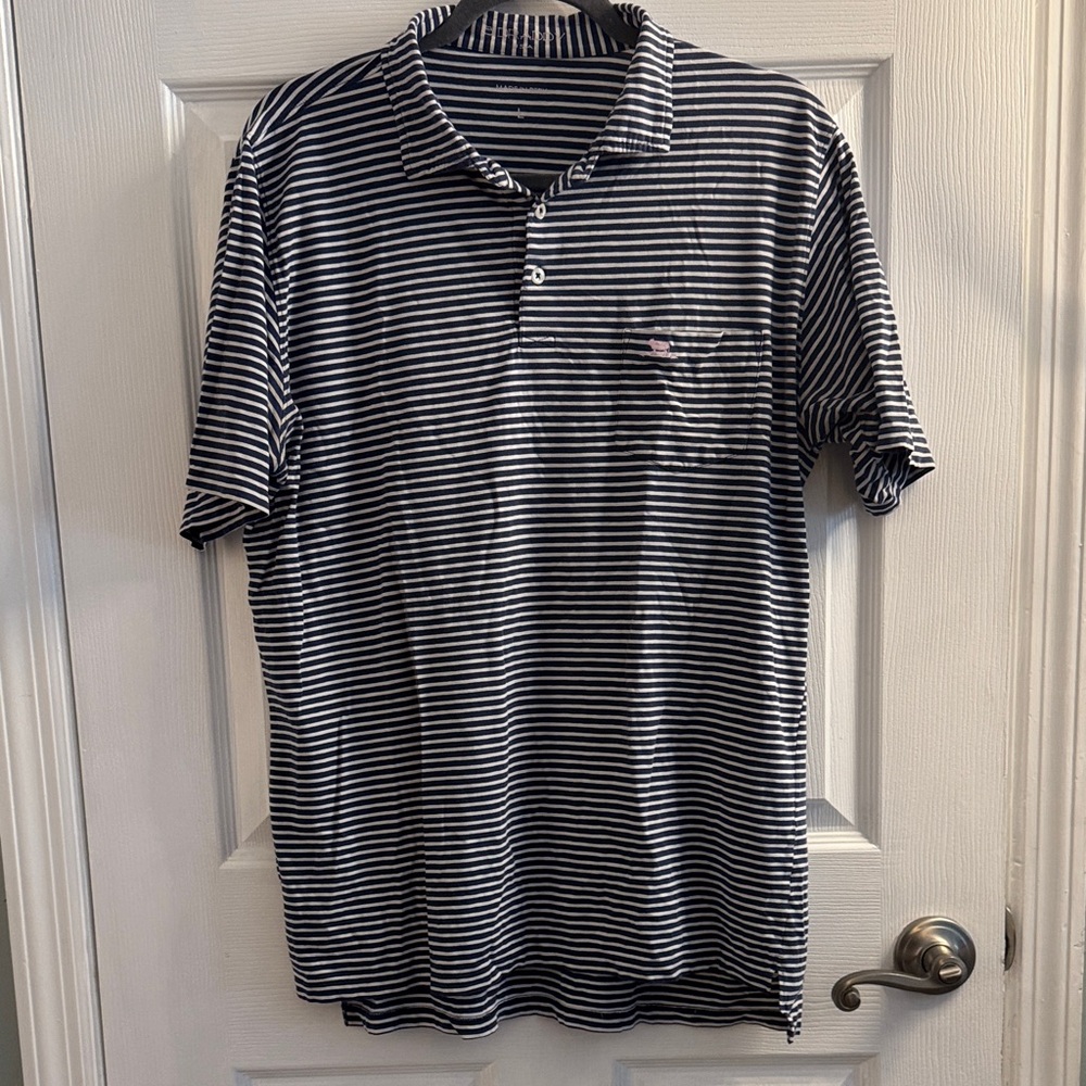 Striped Black and White Polo Shirt with Chest Pocket